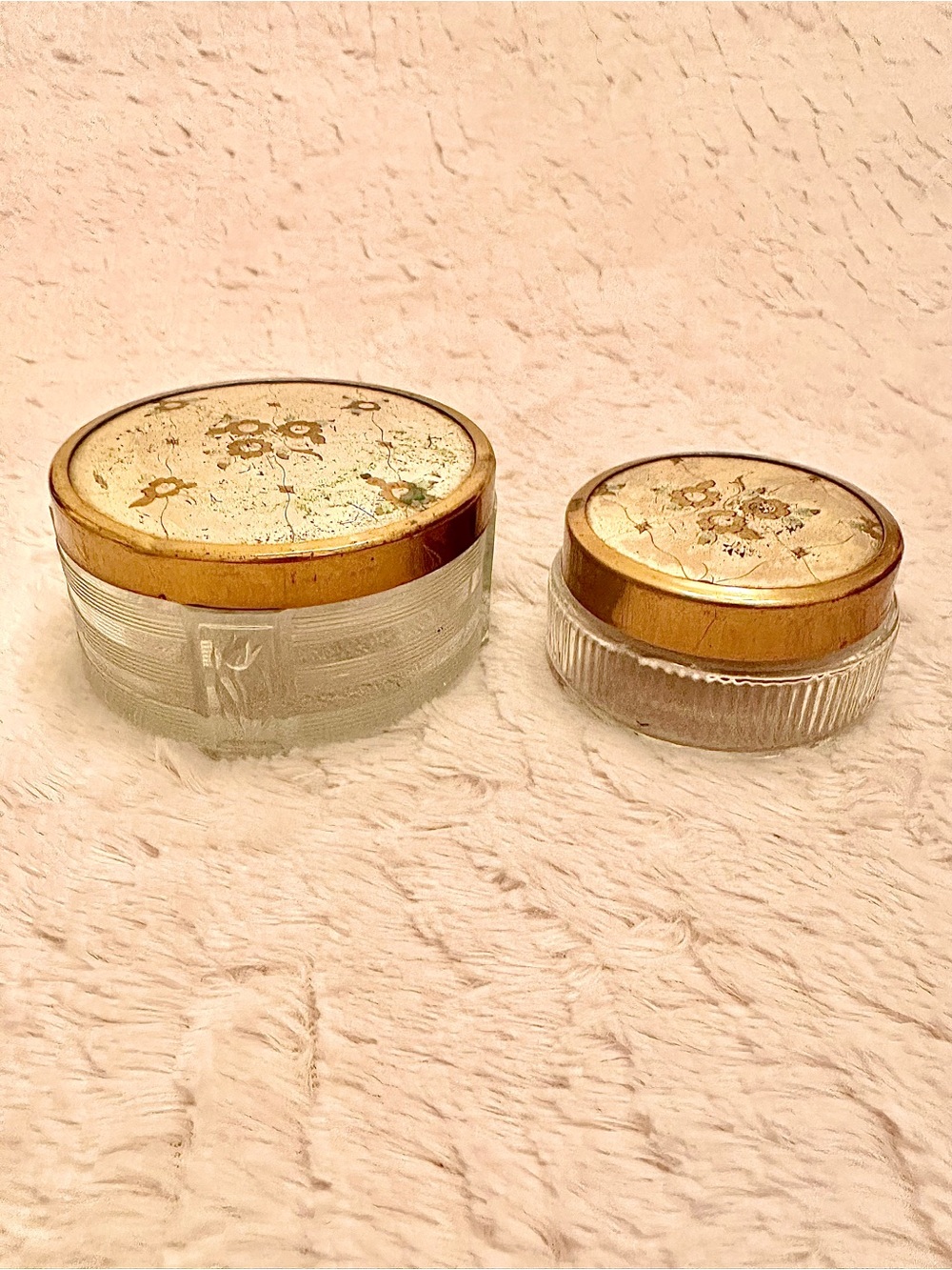 Vintage Art Deco Clear Glass Vanity Jar Set of 2